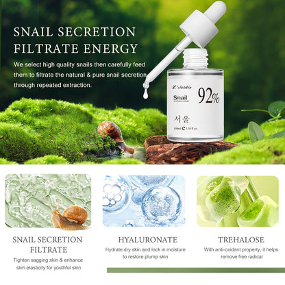 L'clatskin 100ml Snail Mucin 92%Facial Serum Deep Repairing Moisturizing Snail Secretion Filtrate Hydrating Face Essence For Face Women And Men, Day And Nigh Skin Care