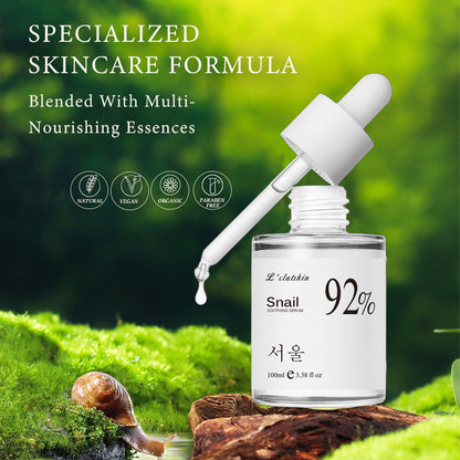 L'clatskin 100ml Snail Mucin 92%Facial Serum Deep Repairing Moisturizing Snail Secretion Filtrate Hydrating Face Essence For Face Women And Men, Day And Nigh Skin Care